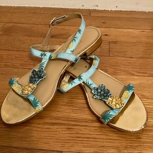 Talbots Pineapple Sandals Gold 7M Leather Sole